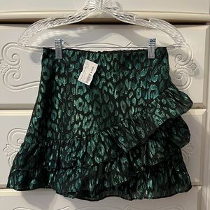 DO+BE Green/Gold and Black Leopard Side Ruffle Skirt (S) from Frock Candy